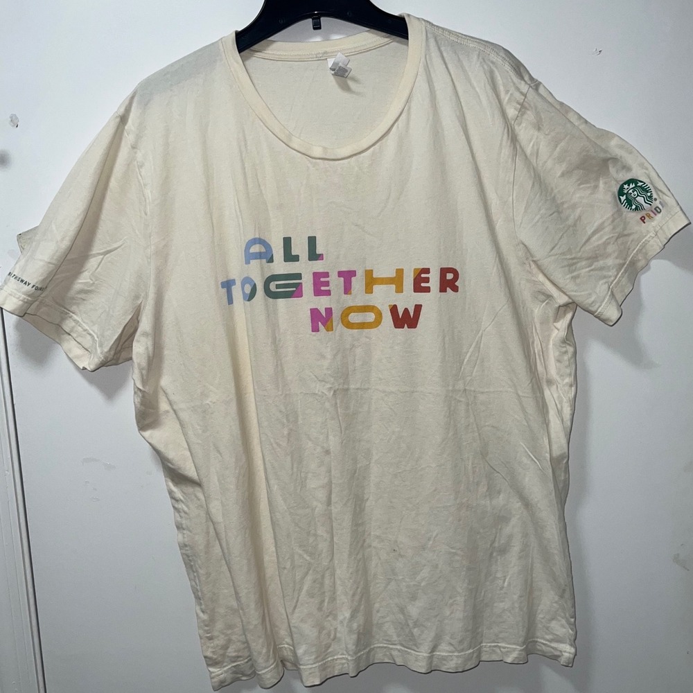 Starbucks Pride "All Together Now" Lady Gaga Quote Graphic Tee T Shirt Women 2XL